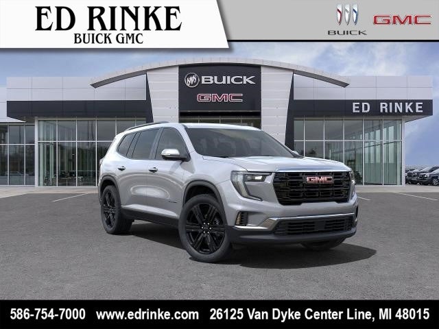2025 GMC Acadia Elevation in Sterling Metallic — front three-quarter view