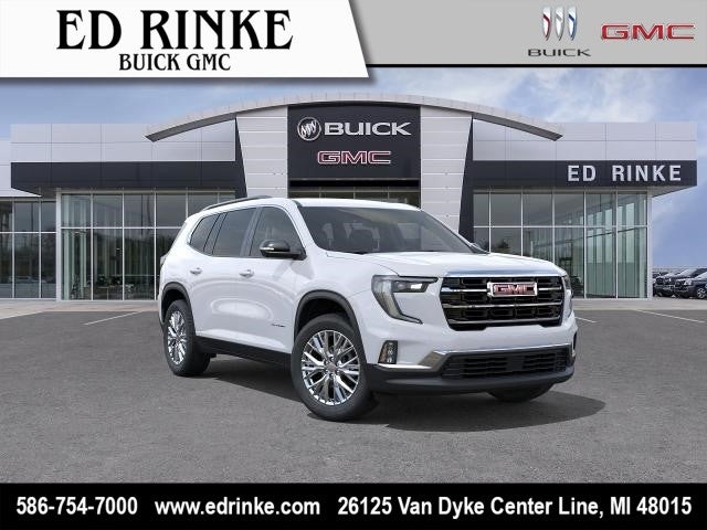2026 GMC Acadia Elevation in Summit White — front three-quarter view