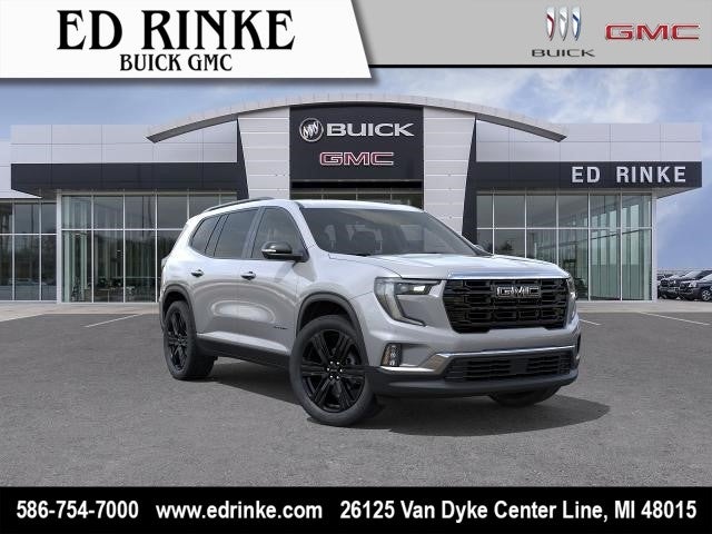2026 GMC Acadia Elevation in Sterling Metallic — front three-quarter view