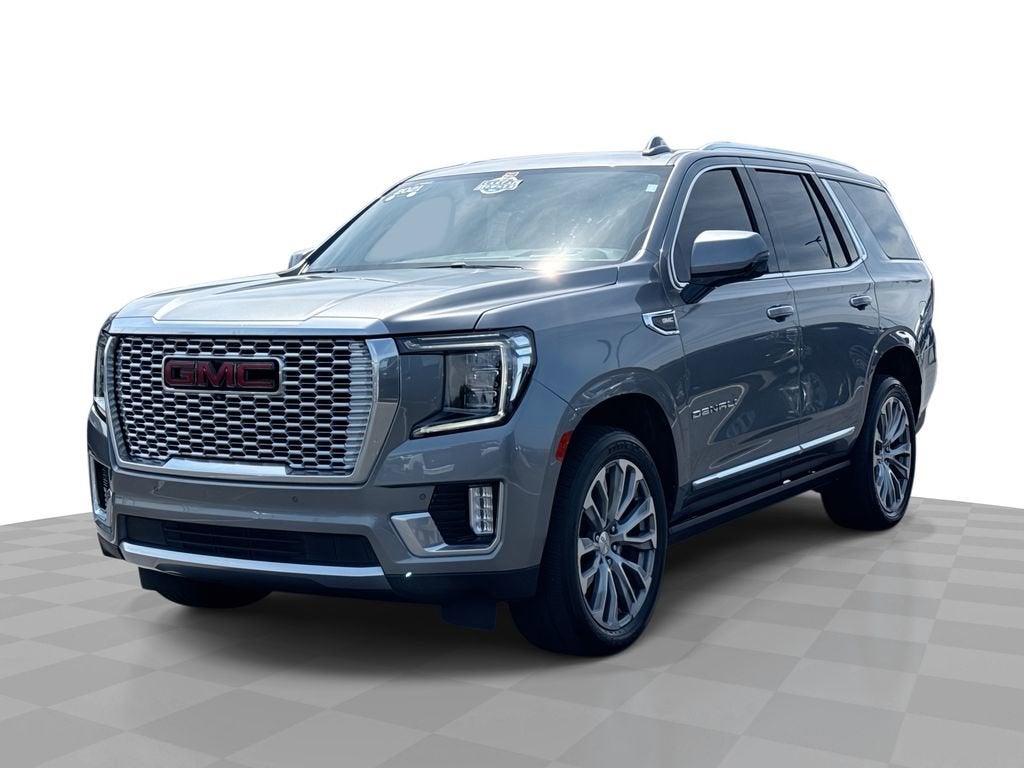 2021 GMC Yukon Denali in Satin Steel Metallic — front three-quarter view