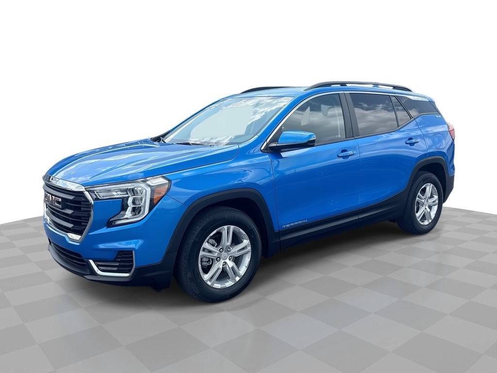 2024 GMC Terrain SLE in Riptide Metallic — front three-quarter view