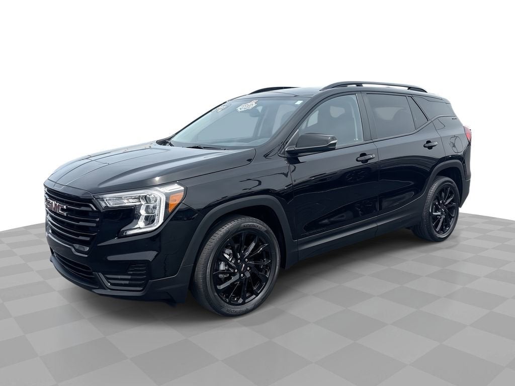 2023 GMC Terrain SLE in Ebony Twilight Metallic — front three-quarter view