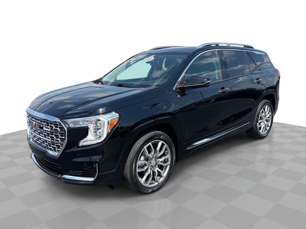 2022 GMC Terrain Denali in Ebony Twilight Metallic — front three-quarter view