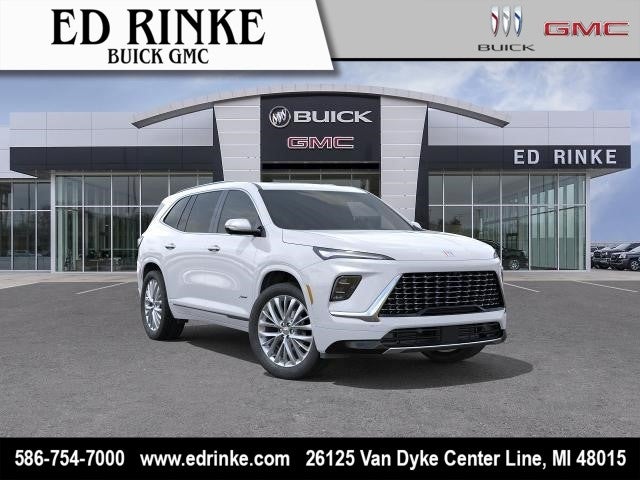 2026 Buick Enclave Avenir in Iridescent White Tricoat — front three-quarter view