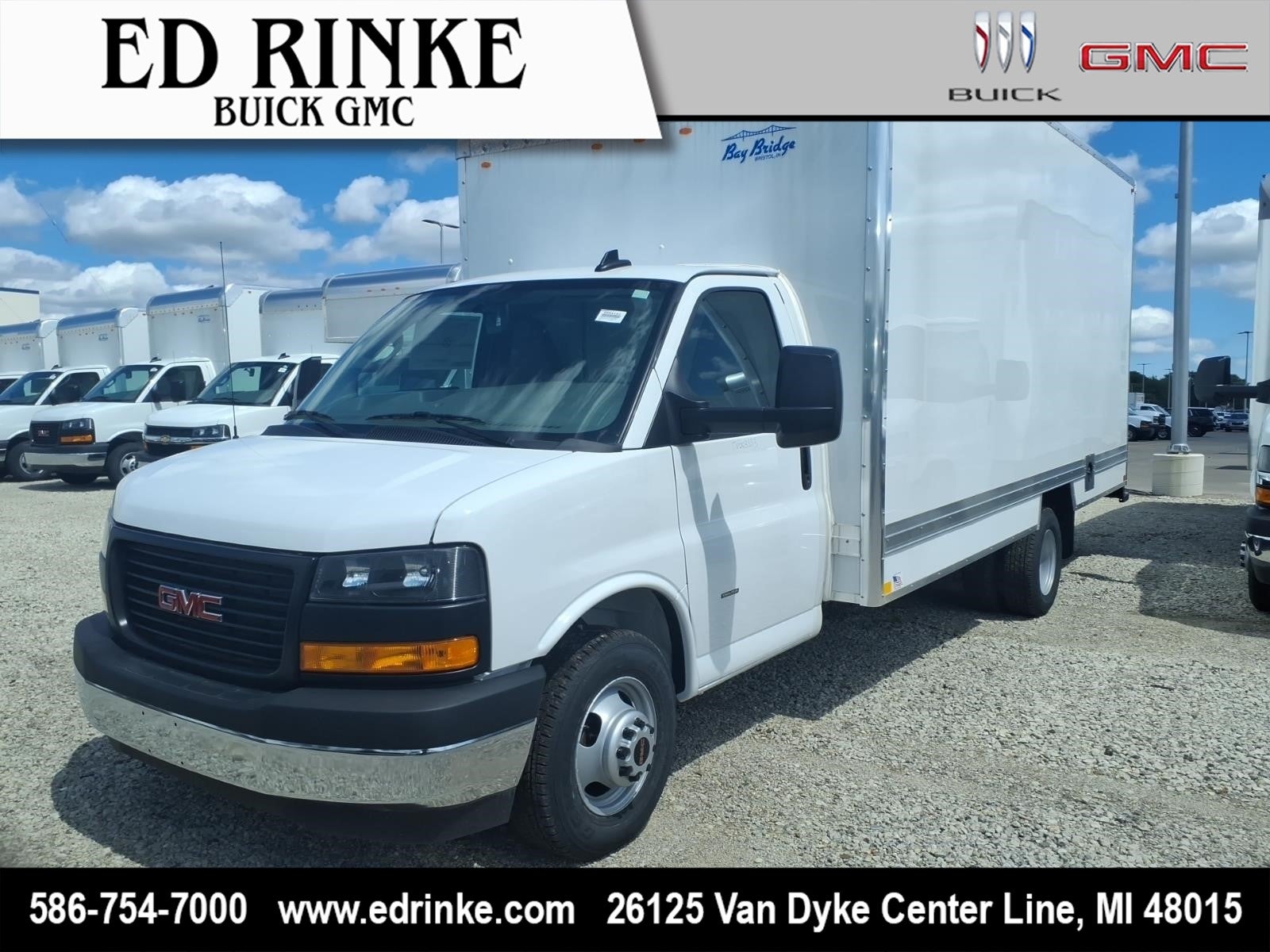 2026 GMC Savana Cutaway 3500 1WT in Summit White — front three-quarter view